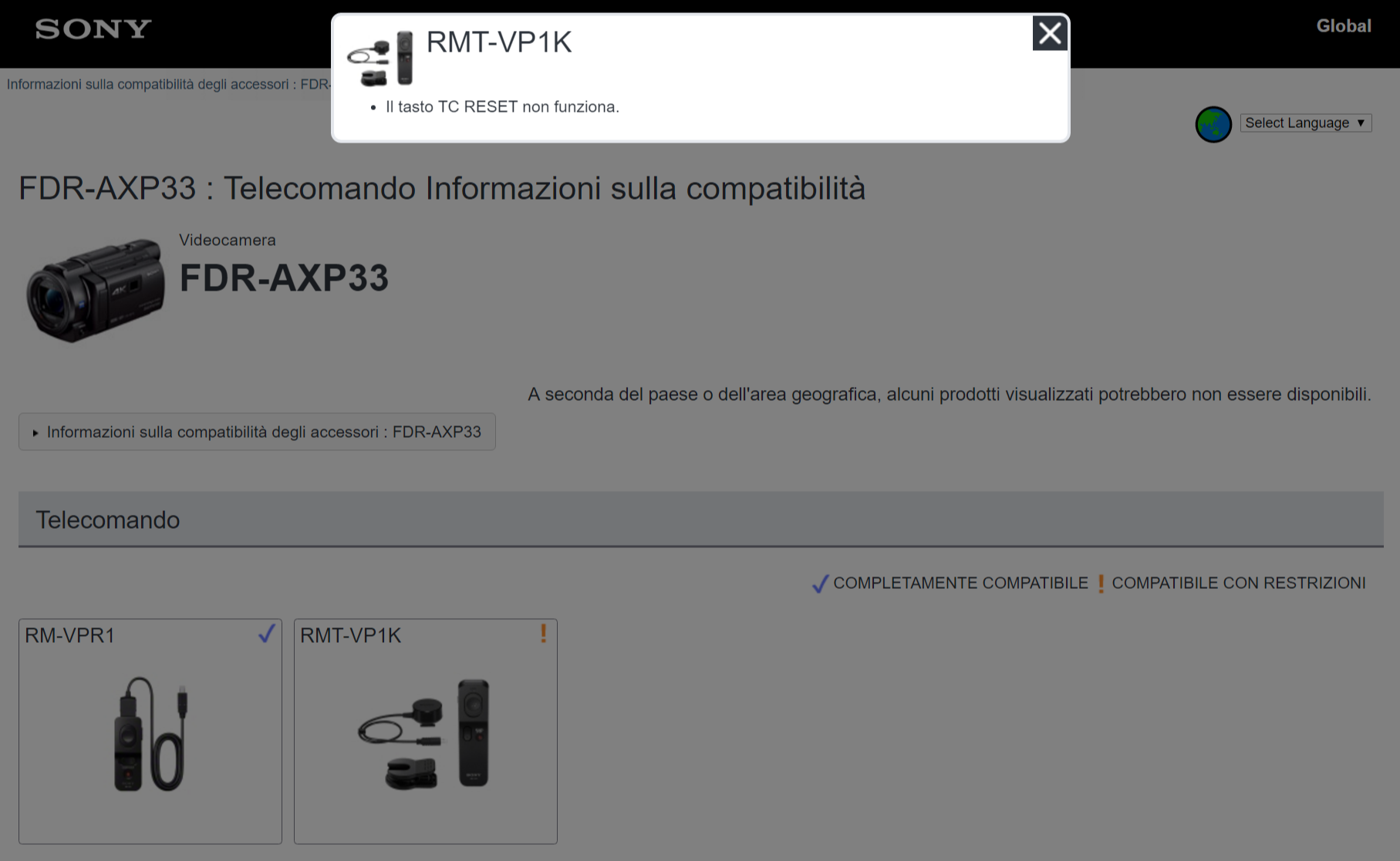 FDR AXP33   Telecomando Informazioni sulla compatibilità.png